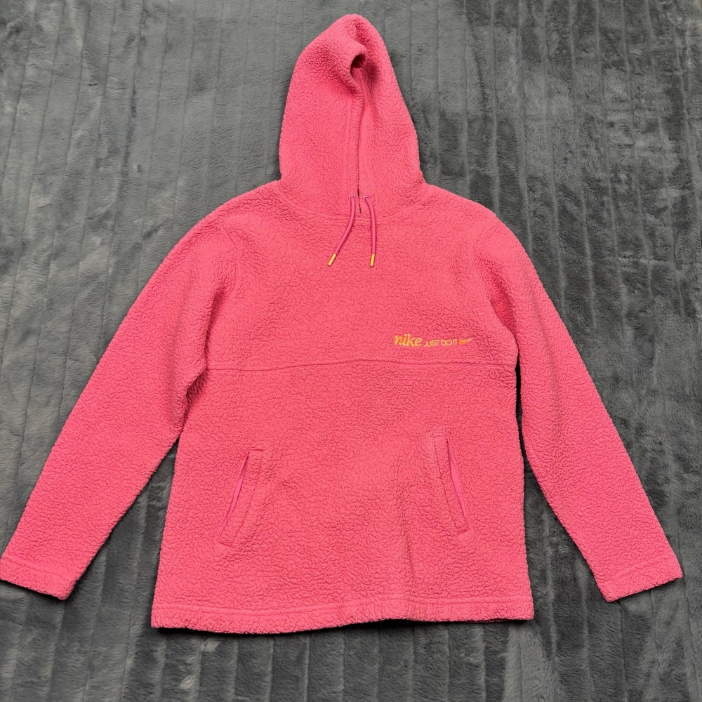 Nike Therma-FIT Sherpa Fleece Hoodie Pink Pullover Womens Small DQ6236-615